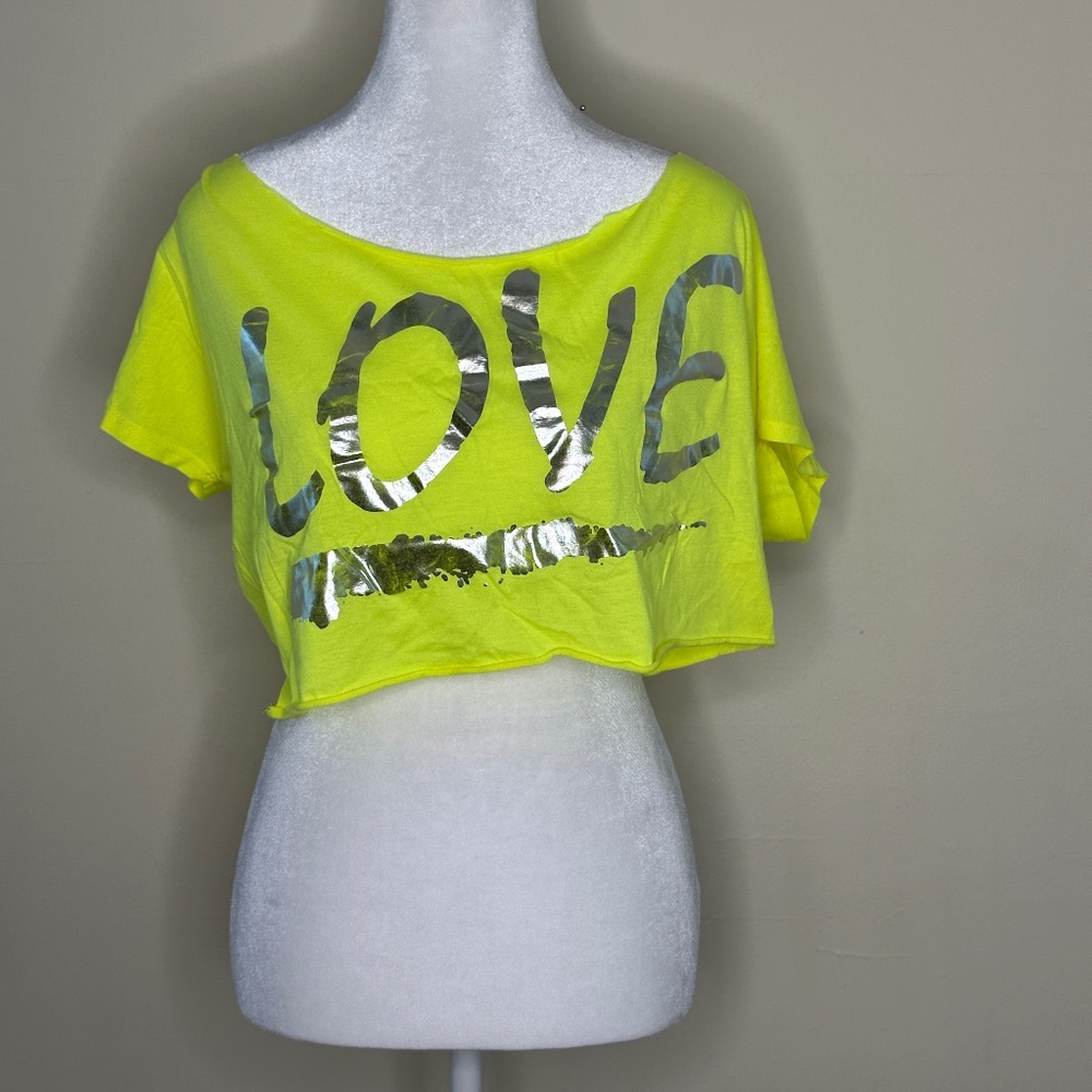 Off the shoulder NEON Yellow Graphic T
